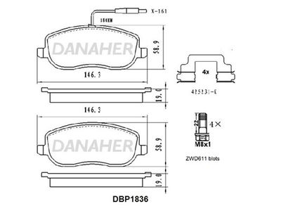 DBP1836 DANAHER Комплект тормозных колодок, дисковый тормоз