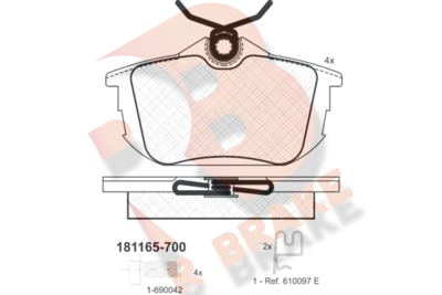 RB1165700 R BRAKE Комплект тормозных колодок, дисковый тормоз