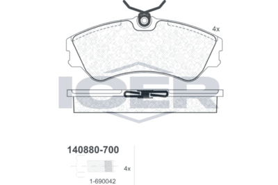 140880700 ICER Комплект тормозных колодок, дисковый тормоз