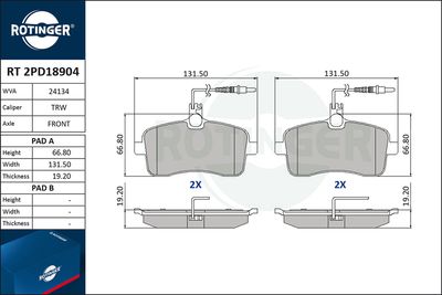 RT2PD18904 ROTINGER Комплект тормозных колодок, дисковый тормоз