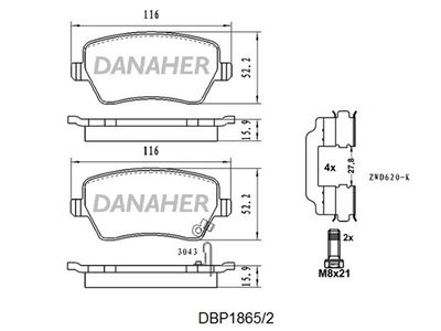 DBP18652 DANAHER Комплект тормозных колодок, дисковый тормоз
