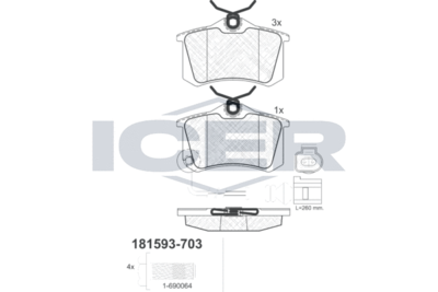 181593703 ICER Комплект тормозных колодок, дисковый тормоз