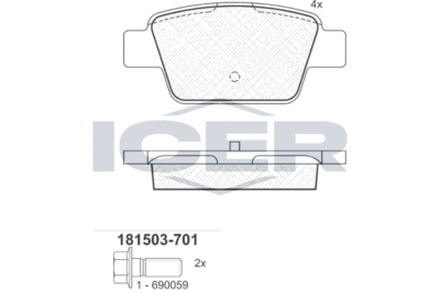 181503701 ICER Комплект тормозных колодок, дисковый тормоз
