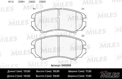 E400019 MILES Комплект тормозных колодок, дисковый тормоз