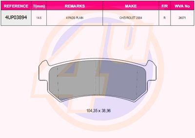 4UP03894 4u Комплект тормозных колодок, дисковый тормоз