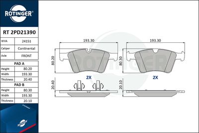 RT2PD21390 ROTINGER Комплект тормозных колодок, дисковый тормоз