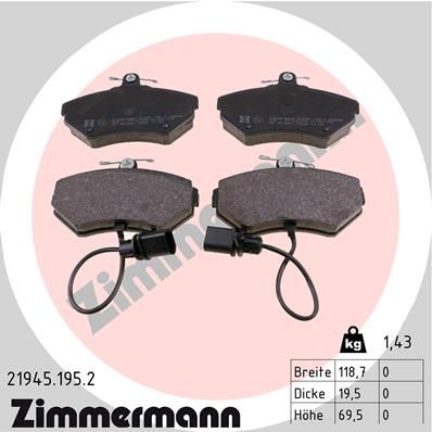 219451952 ZIMMERMANN Комплект тормозных колодок, дисковый тормоз