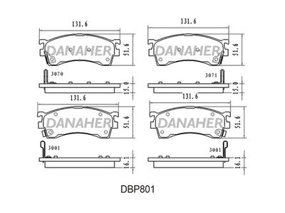 DBP801 DANAHER Комплект тормозных колодок, дисковый тормоз