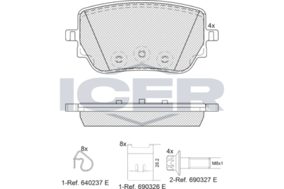 182352 ICER Комплект тормозных колодок, дисковый тормоз