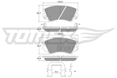 TX1634 TOMEX Brakes Комплект тормозных колодок, дисковый тормоз