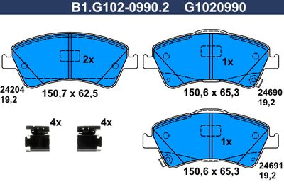 B1G10209902 GALFER Комплект тормозных колодок, дисковый тормоз