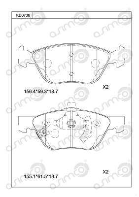 KD0738 ASIMCO Комплект тормозных колодок, дисковый тормоз