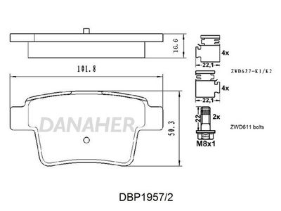 DBP19572 DANAHER Комплект тормозных колодок, дисковый тормоз