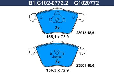 B1G10207722 GALFER Комплект тормозных колодок, дисковый тормоз