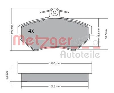 1170214 METZGER Комплект тормозных колодок, дисковый тормоз
