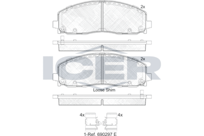 182054 ICER Комплект тормозных колодок, дисковый тормоз