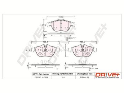 DP1010100863 Dr!ve+ Комплект тормозных колодок, дисковый тормоз