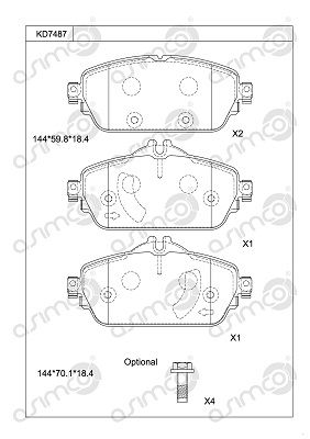 KD7487 ASIMCO Комплект тормозных колодок, дисковый тормоз