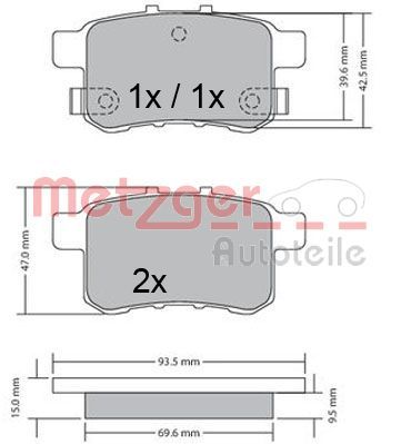 1170593 METZGER Комплект тормозных колодок, дисковый тормоз