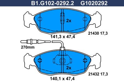 B1G10202922 GALFER Комплект тормозных колодок, дисковый тормоз