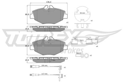 TX1429 TOMEX Brakes Комплект тормозных колодок, дисковый тормоз