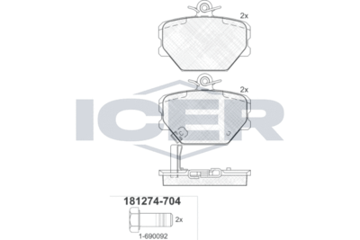 181274704 ICER Комплект тормозных колодок, дисковый тормоз