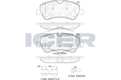 142116 ICER Комплект тормозных колодок, дисковый тормоз