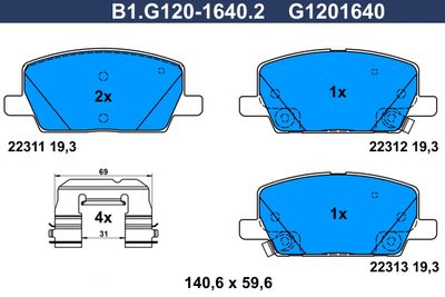 B1G12016402 GALFER Комплект тормозных колодок, дисковый тормоз