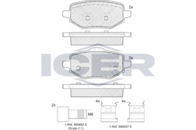 182418 ICER Комплект тормозных колодок, дисковый тормоз