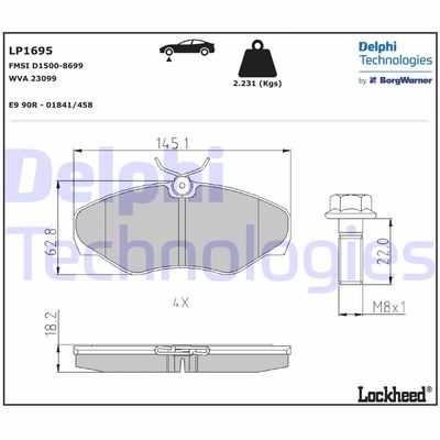 LP1695 DELPHI Комплект тормозных колодок, дисковый тормоз