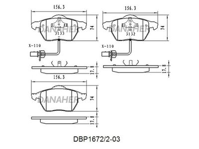 DBP1672203 DANAHER Комплект тормозных колодок, дисковый тормоз