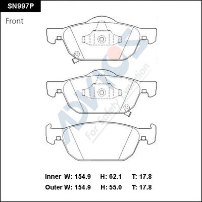 SN997P ADVICS Комплект тормозных колодок, дисковый тормоз