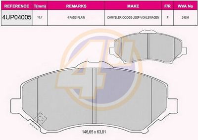 4UP04005 4u Комплект тормозных колодок, дисковый тормоз