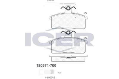 180371700 ICER Комплект тормозных колодок, дисковый тормоз