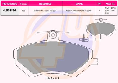 4UP03896 4u Комплект тормозных колодок, дисковый тормоз