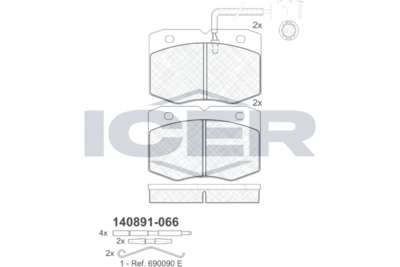 140891066 ICER Комплект тормозных колодок, дисковый тормоз