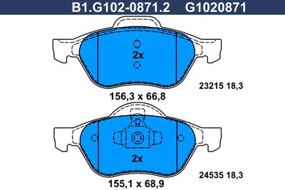 B1G10208712 GALFER Комплект тормозных колодок, дисковый тормоз