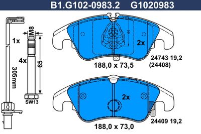 B1G10209832 GALFER Комплект тормозных колодок, дисковый тормоз