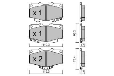 BPTO1019 AISIN Комплект тормозных колодок, дисковый тормоз