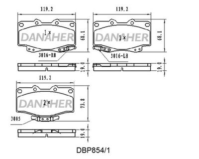 DBP8541 DANAHER Комплект тормозных колодок, дисковый тормоз