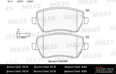 E100498 MILES Комплект тормозных колодок, дисковый тормоз