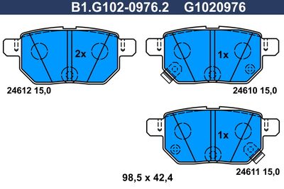 B1G10209762 GALFER Комплект тормозных колодок, дисковый тормоз