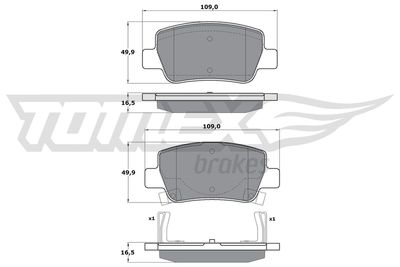 TX1721 TOMEX Brakes Комплект тормозных колодок, дисковый тормоз