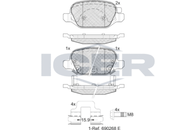 182128 ICER Комплект тормозных колодок, дисковый тормоз