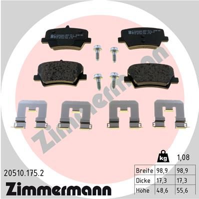 205101752 ZIMMERMANN Комплект тормозных колодок, дисковый тормоз