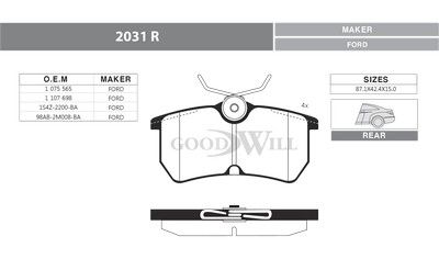 2031R GOODWILL Комплект тормозных колодок, дисковый тормоз