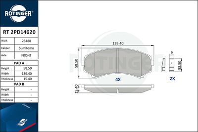 RT2PD14620 ROTINGER Комплект тормозных колодок, дисковый тормоз