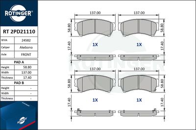 RT2PD21110 ROTINGER Комплект тормозных колодок, дисковый тормоз