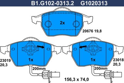 B1G10203132 GALFER Комплект тормозных колодок, дисковый тормоз