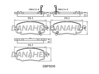 DBP5035 DANAHER Комплект тормозных колодок, дисковый тормоз